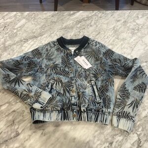 NWT Guess palm embroidered Denim Jacket women’s XS sz 2 coat bomber